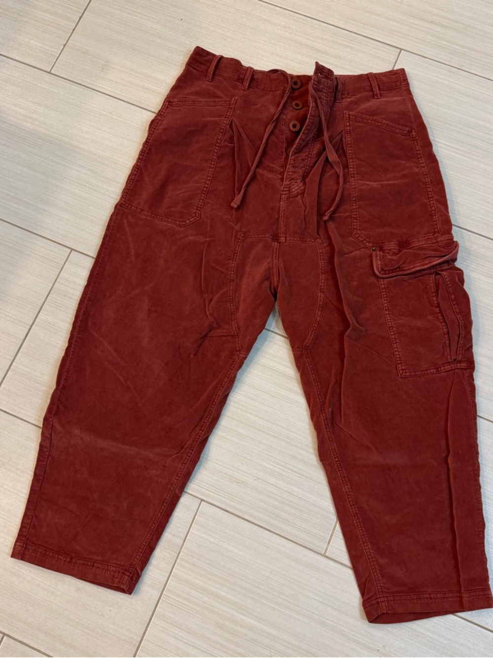 FREE PEOPLE Corduroy Rust Red Cargo Pants size: Large